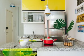 Fridge, microwave, coffee/tea maker, toaster