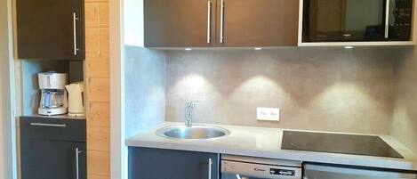 Fridge, microwave, coffee/tea maker