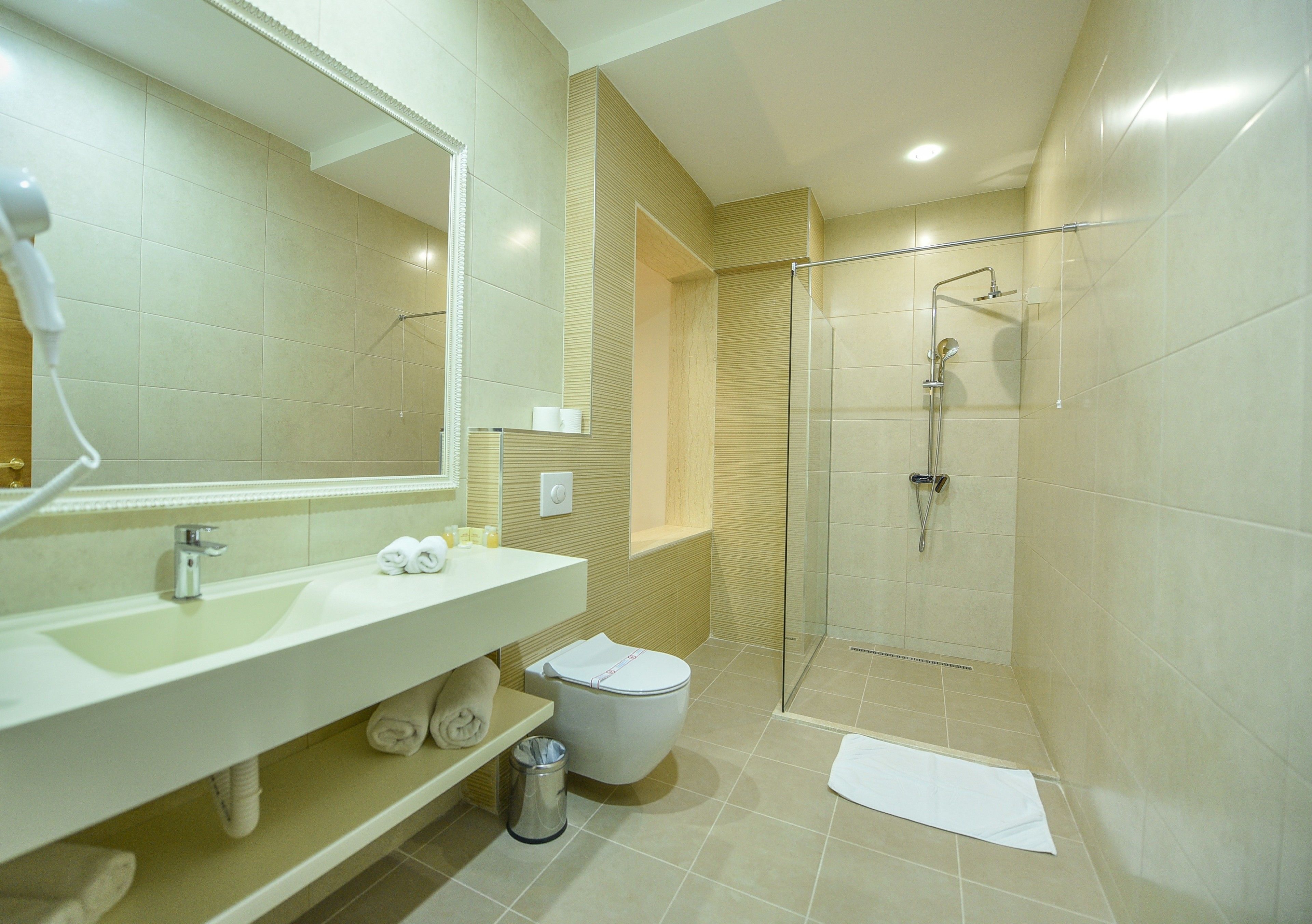 shower, free toiletries, hair dryer, bathrobes