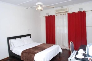 Desk, laptop workspace, blackout drapes, free WiFi