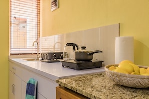 Fridge, microwave, stovetop, toaster