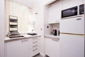 Fridge, microwave, coffee/tea maker