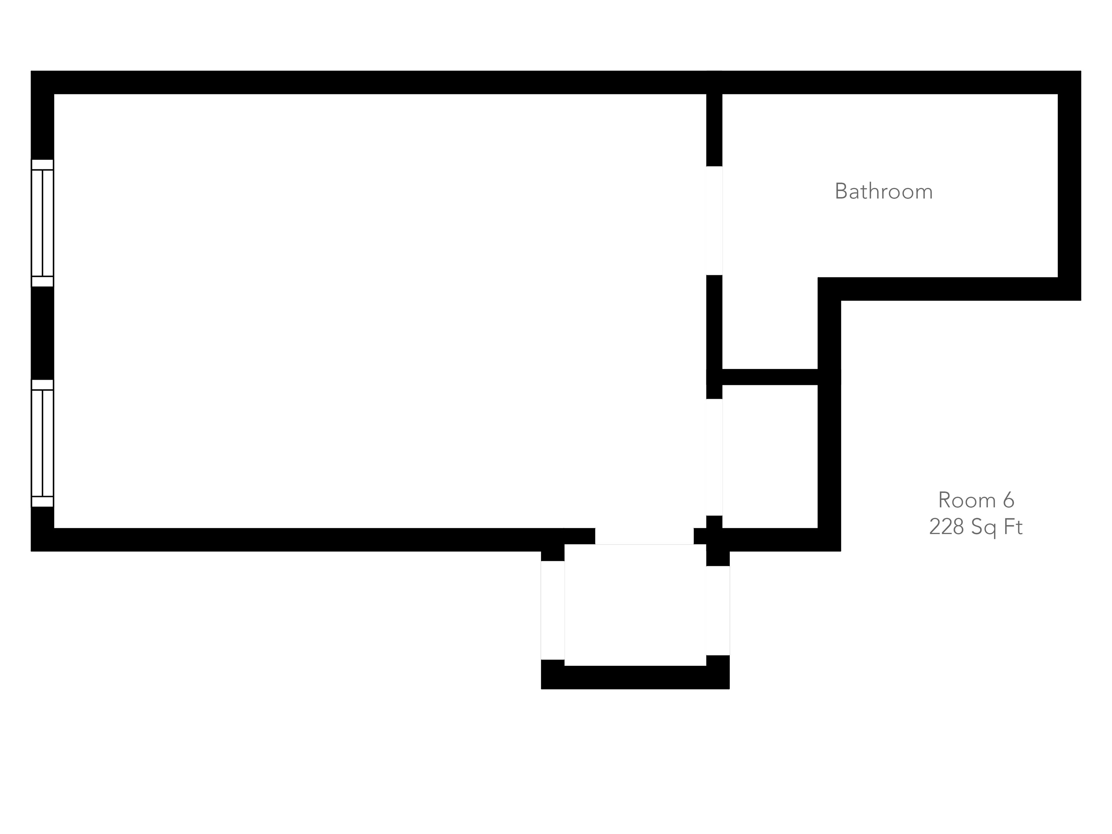 A floor plan with a bathroom and Room 6, 228 sq ft.