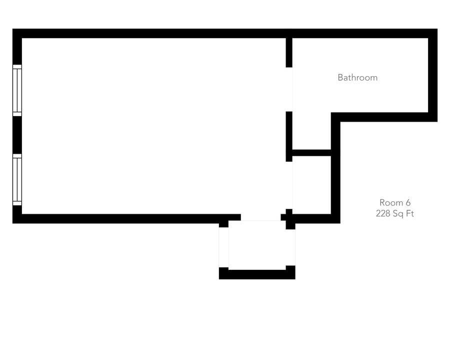 A floor plan with a bathroom and Room 6, 228 sq ft.