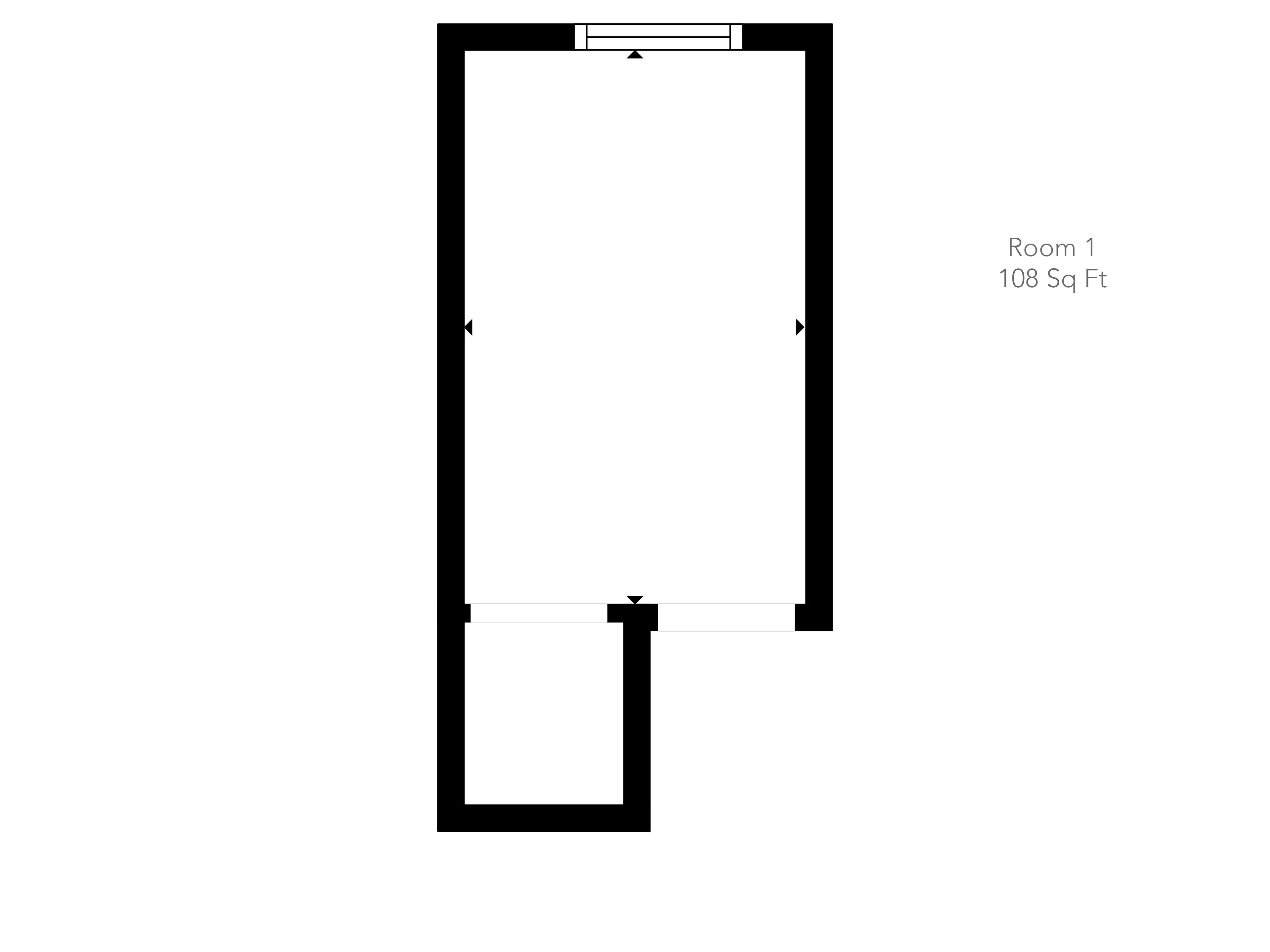 A simple floor plan of a room measuring 108 square feet.