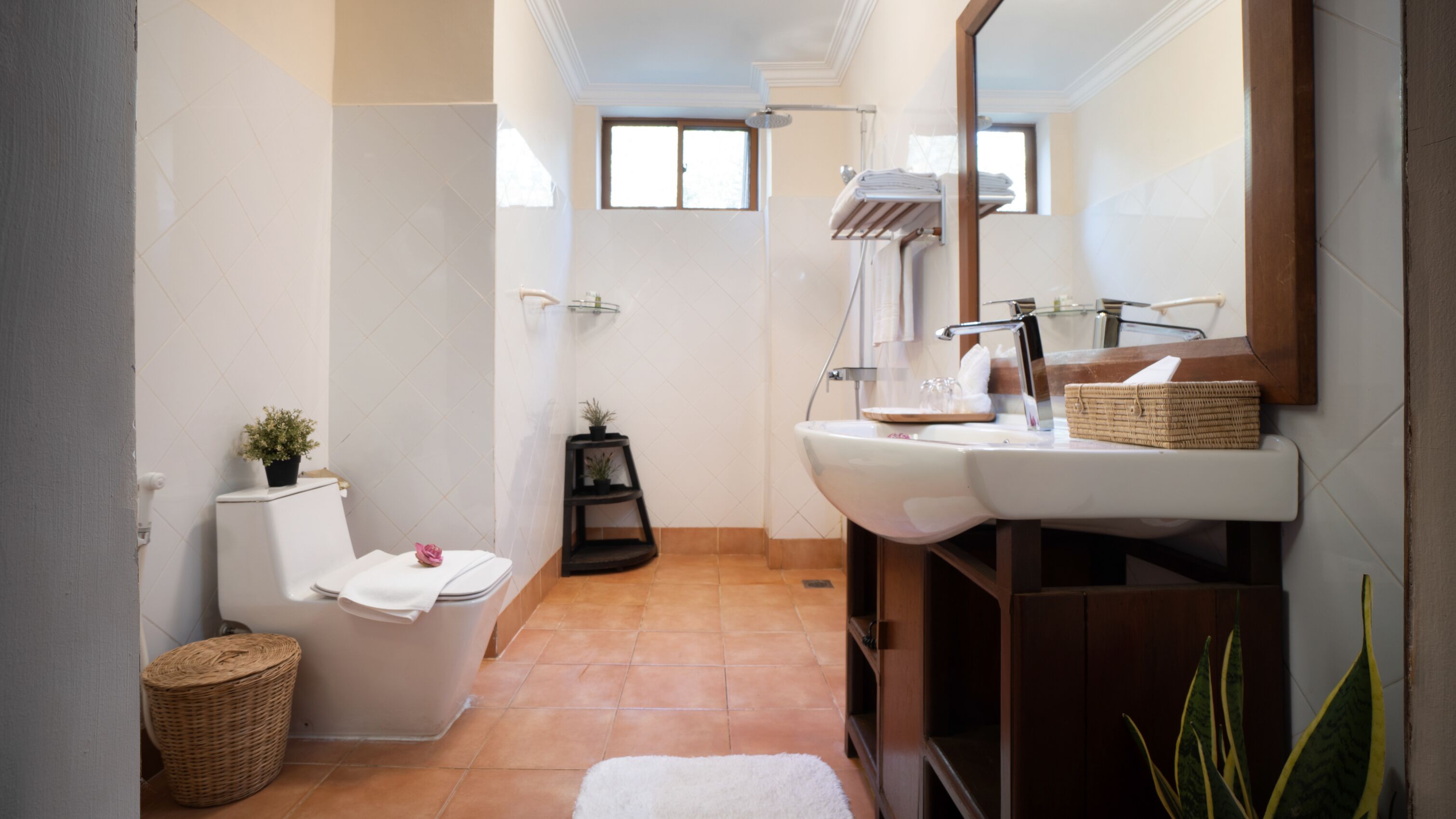 private two-bedroom home - daily afternoon tea | bathroom | free toiletries, hair dryer, bathrobes, slippers