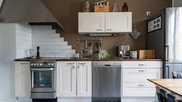 Apartment, 2 Bedrooms, Sauna | Private kitchen | Full-size fridge, oven, stovetop, dishwasher