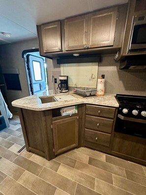 Private kitchen - Beautiful Lake Views at this Lake Front Camper on Private 25 Acre Lake (Mooresboro)