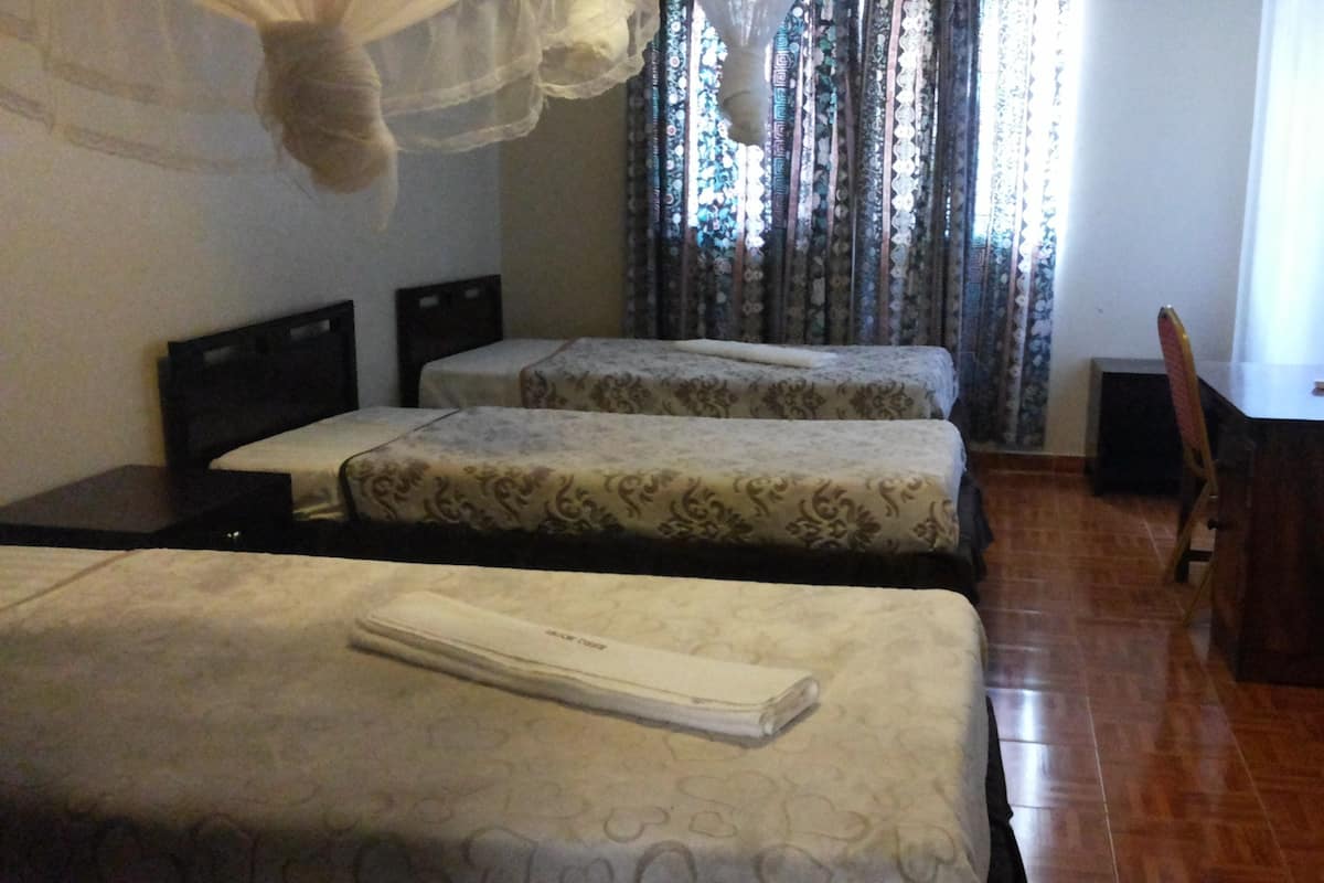 Family Room | Premium bedding, desk, blackout drapes, soundproofing