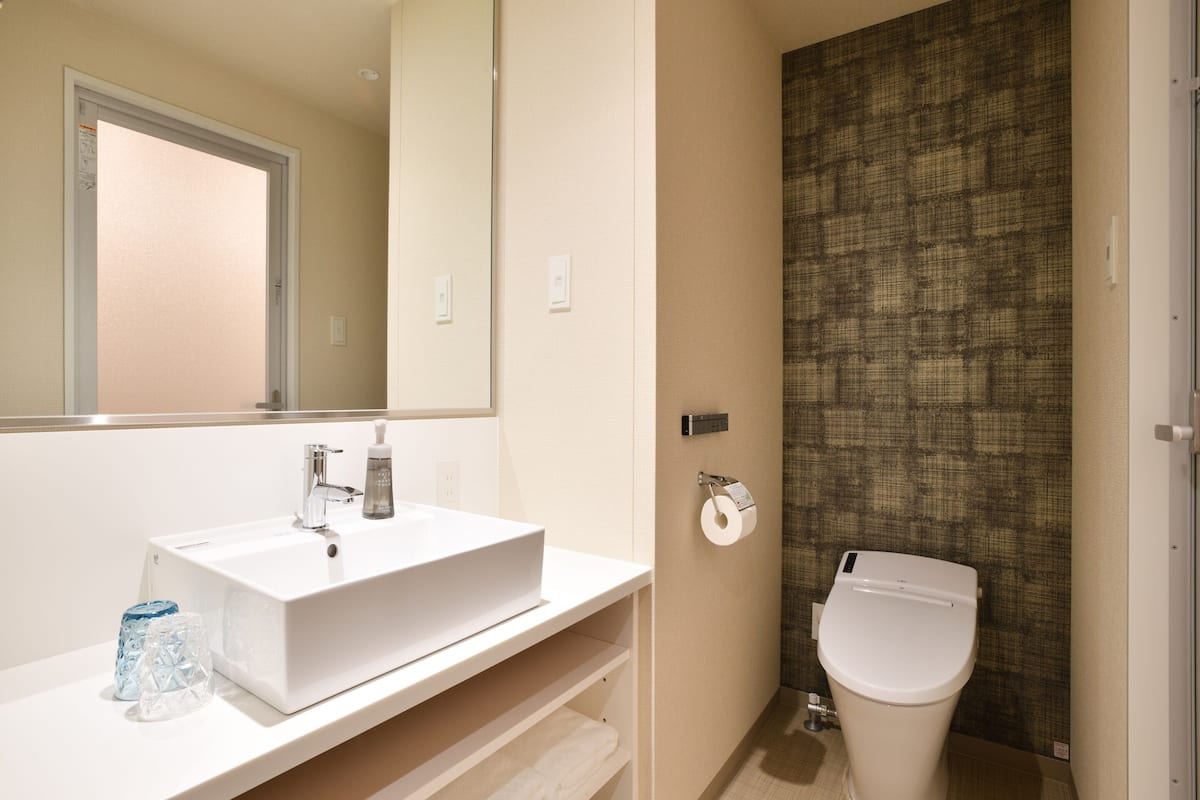 combined shower/bathtub, free toiletries, hair dryer, slippers