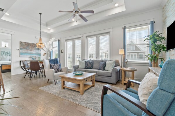 Smart TV, DVD player, books, music library