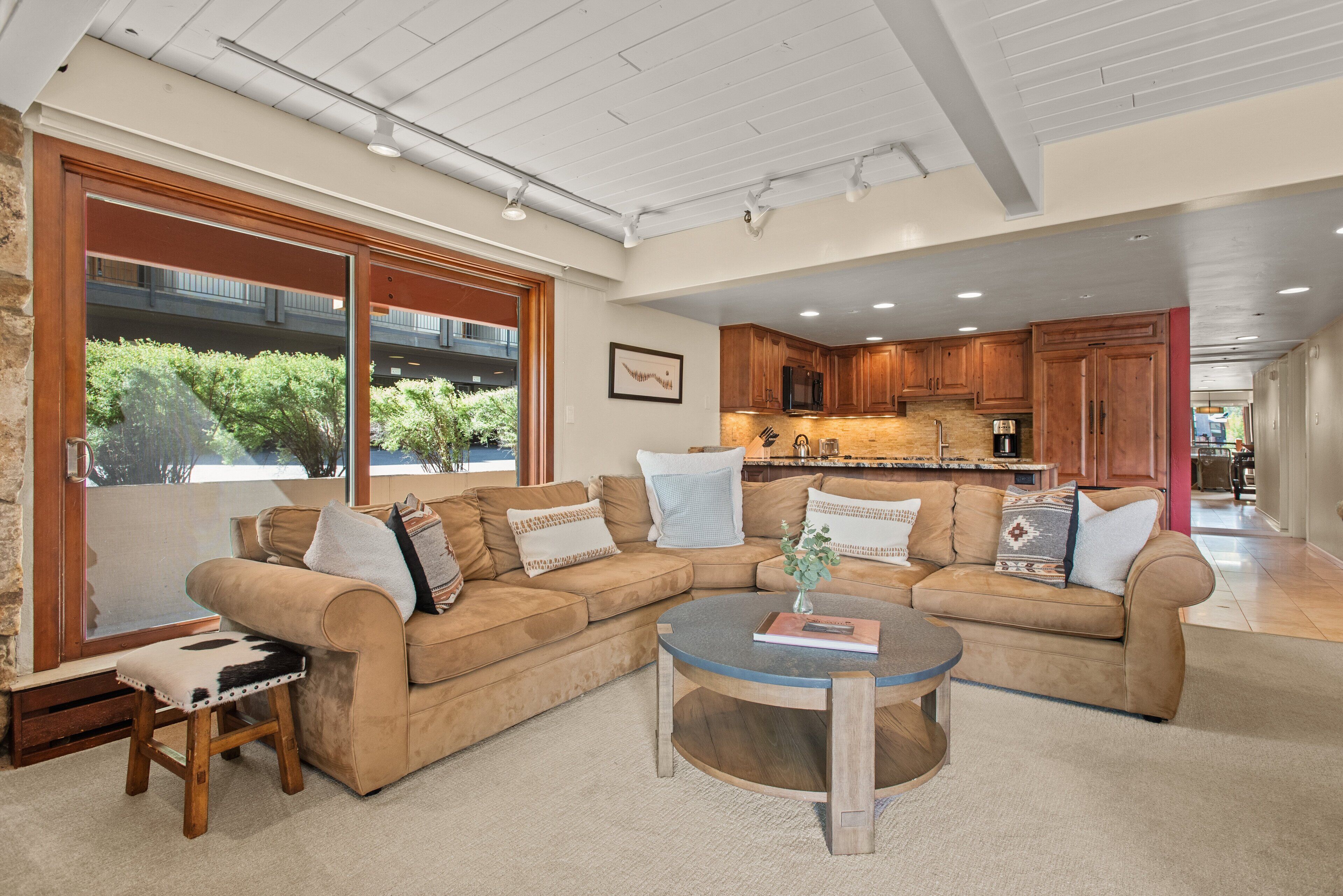 Fireplace, books, video library, stereo