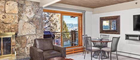 暖炉、テレビゲーム、DVD プレーヤー、書庫