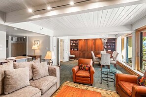 Kamin, DVD-Player, Bücher, Videothek