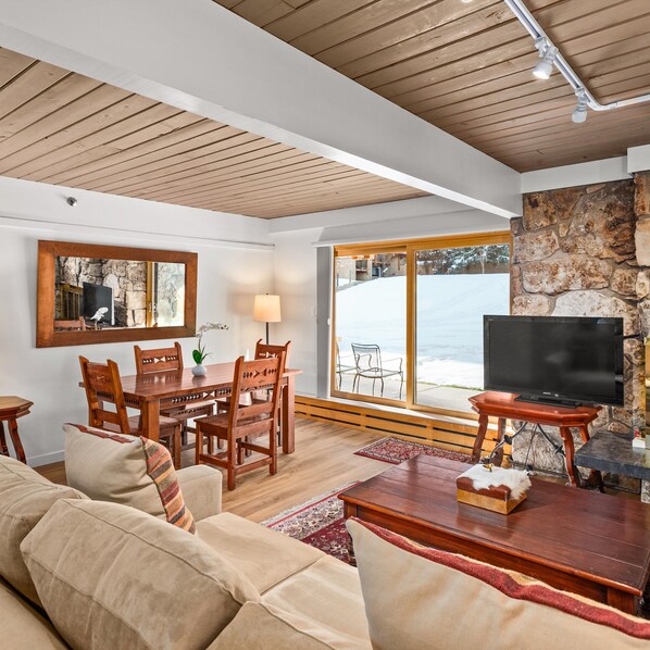 Cheminée, lecteur de DVD, livres, vidéothÚque