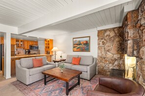 Een open haard, een dvd-speler, boeken en een filmbibliotheek