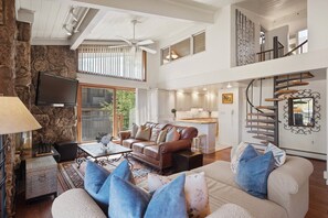 Fernseher, Kamin, Bücher, Videothek