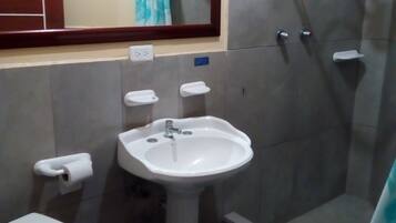 Shower, towels, soap, shampoo