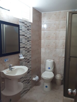 Ducha, toallas, jabón, papel higiénico