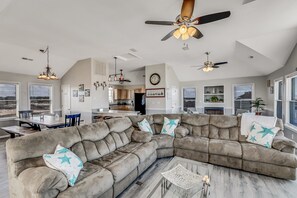 Smart TV, fireplace, video games, foosball