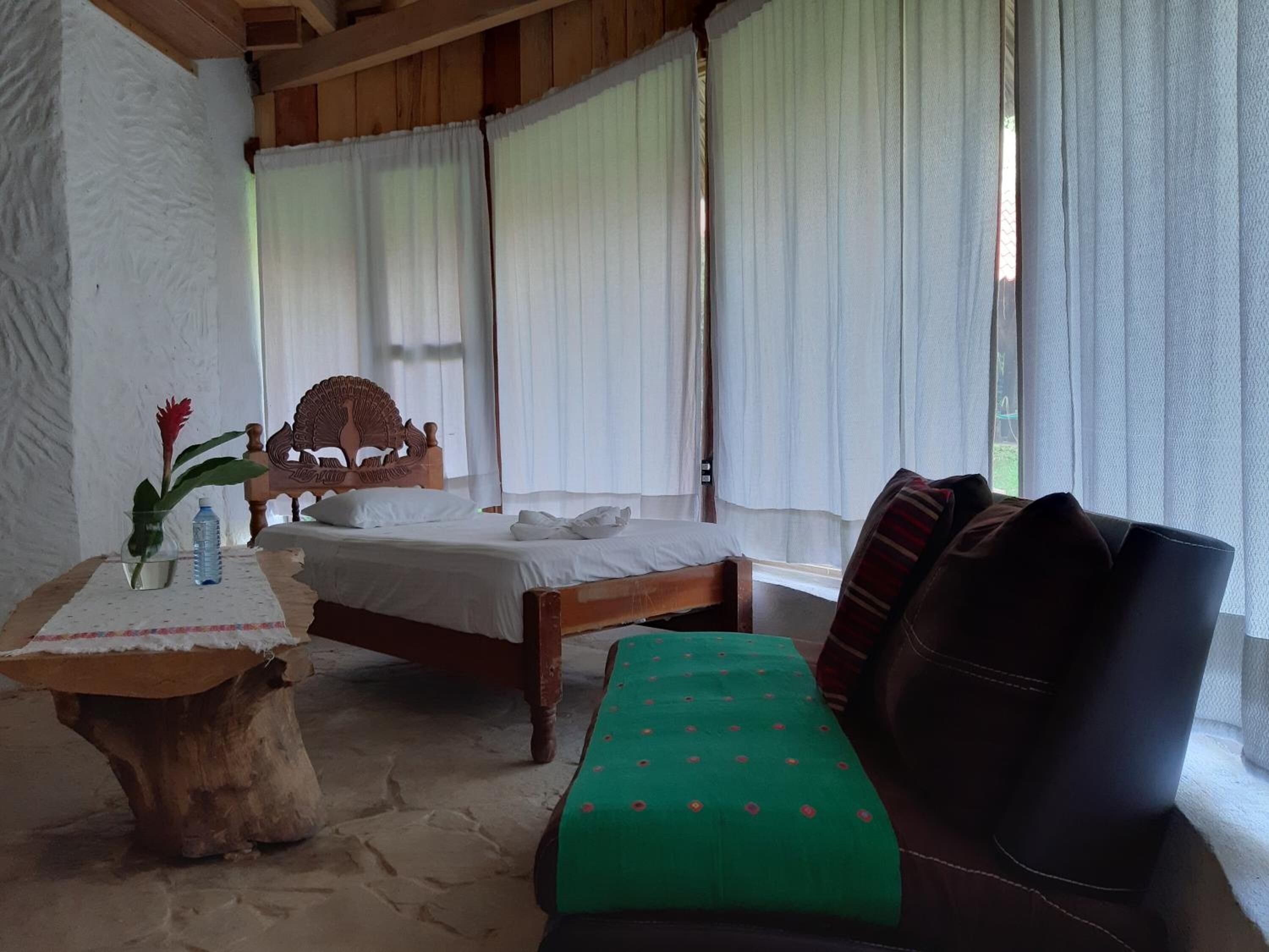 Desk, blackout curtains, iron/ironing board, bed sheets