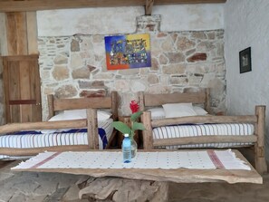 Desk, blackout curtains, iron/ironing board, bed sheets