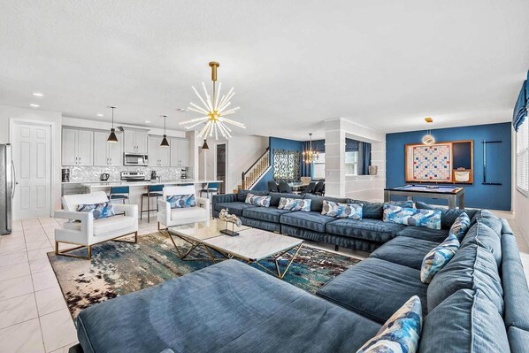 Smart TV, video games, foosball, stereo