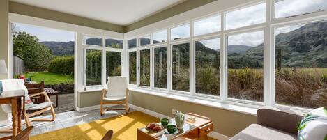 Télévision, cheminée, lecteur de DVD, livres