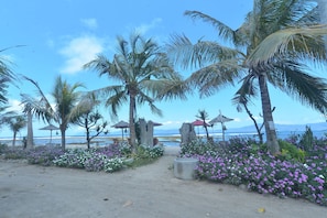 On the beach, white sand