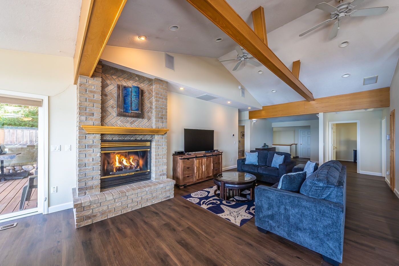 Smart TV, fireplace, DVD player, books