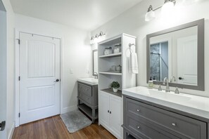 Bathtub, hair dryer, towels