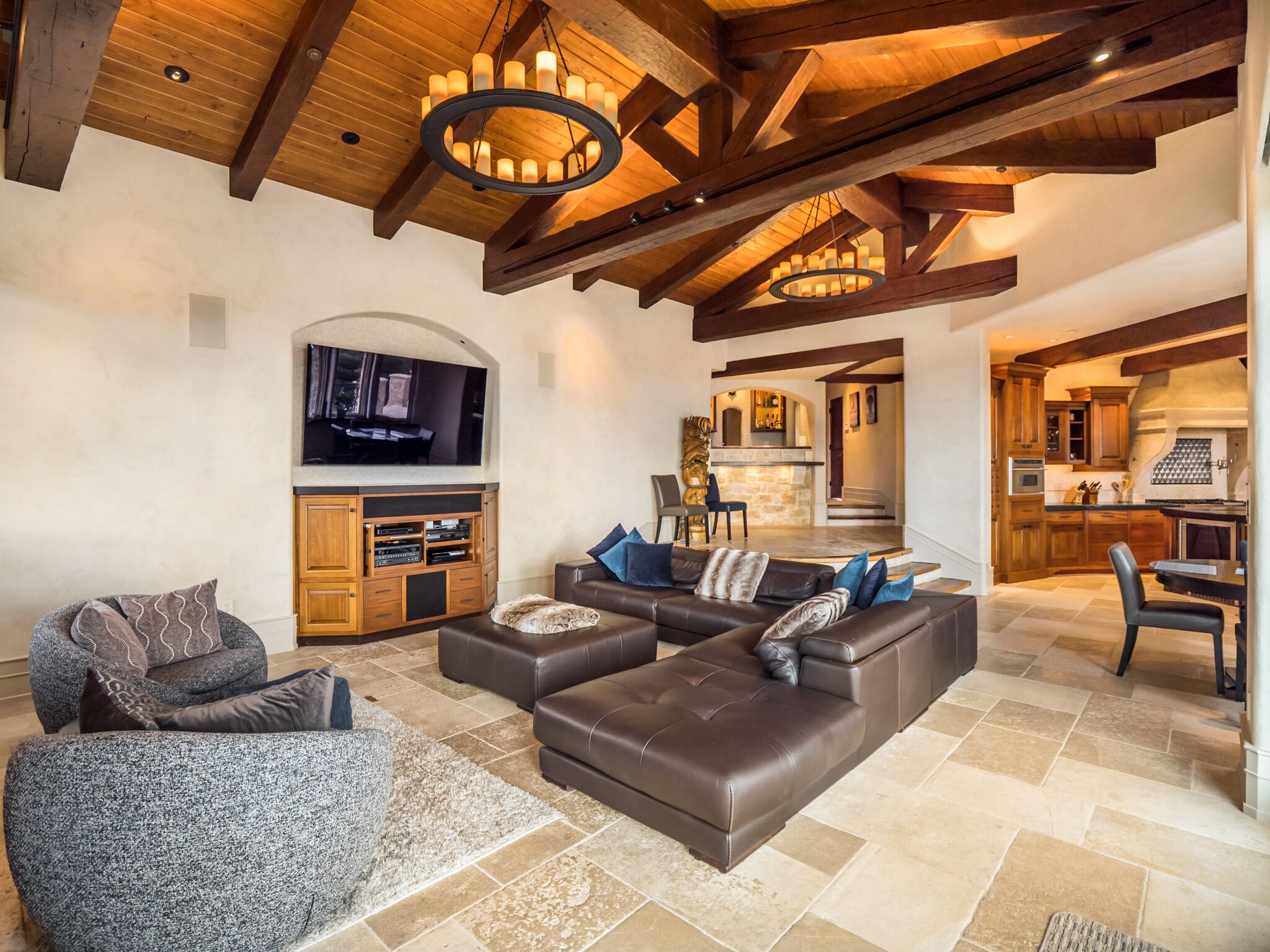 Smart TV, fireplace, music library, video library