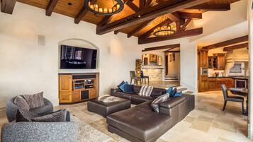 Smart TV, fireplace, music library, video library