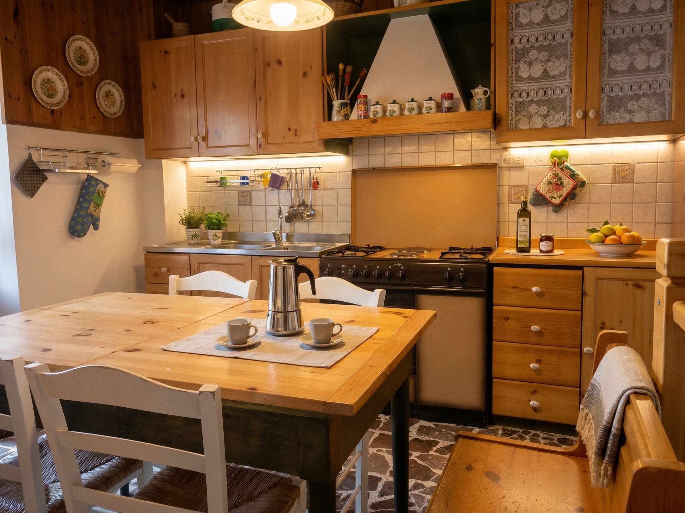 Fridge, oven, stovetop, coffee/tea maker