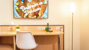 Hypo-allergenic bedding, desk, laptop workspace, soundproofing