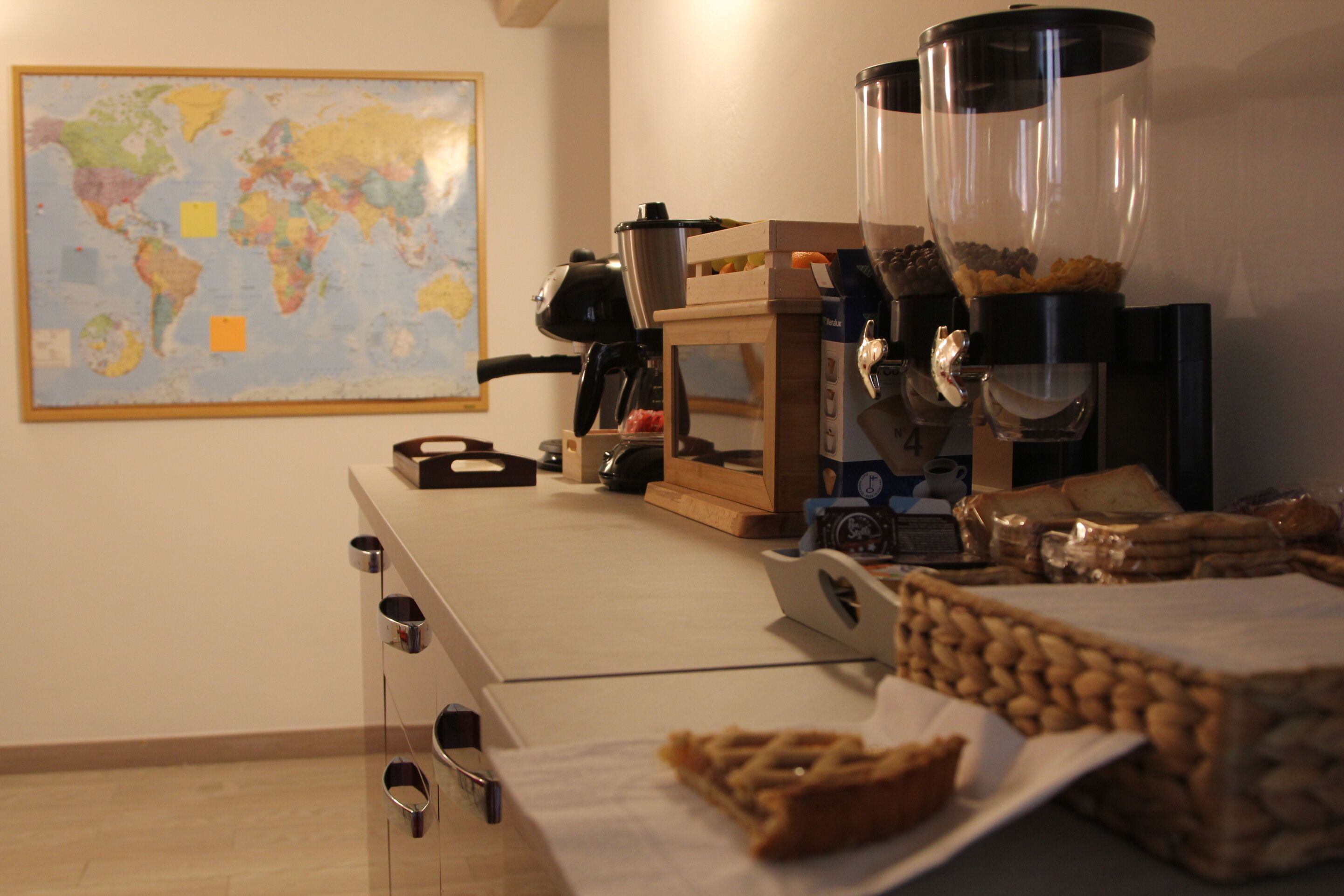 Fridge, microwave, toaster, cookware/dishes/utensils