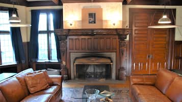 TV, fireplace, DVD player, foosball