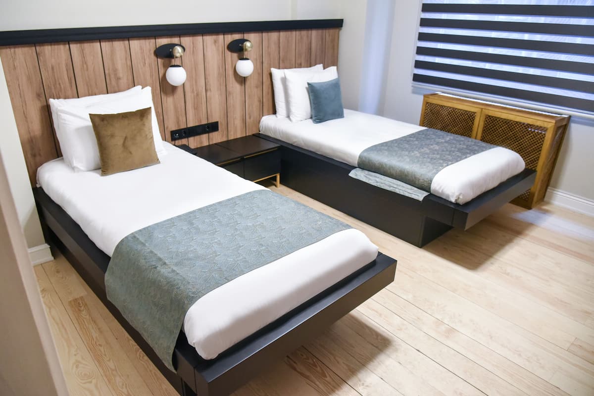 Habitación estándar con 2 camas individuales | 1 habitación, escritorio, wifi gratis y ropa de cama