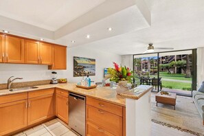 Fridge, microwave, oven, stovetop - PK D108 Spacious Condo at BeachFront Resort (Lahaina)