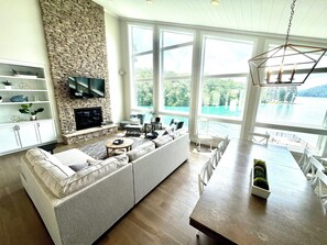 Smart TV, fireplace, table football