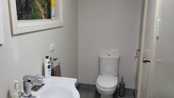 Douche, sĂšche-cheveux, serviettes fournies, savon