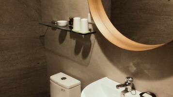 Shower, free toiletries, hair dryer, slippers