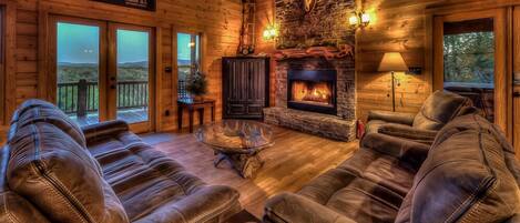 TV, fireplace, video games, DVD player