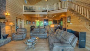 TV, fireplace, video games, DVD player