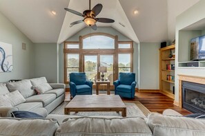 Televisión, chimenea y reproductor de DVD 