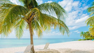 On the beach, sun-loungers, beach towels