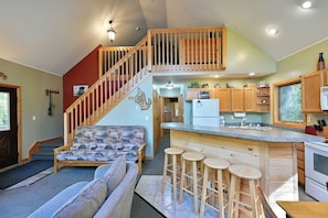 Smart TV, fireplace, DVD player, music library