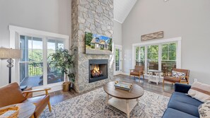 TV, fireplace, table football