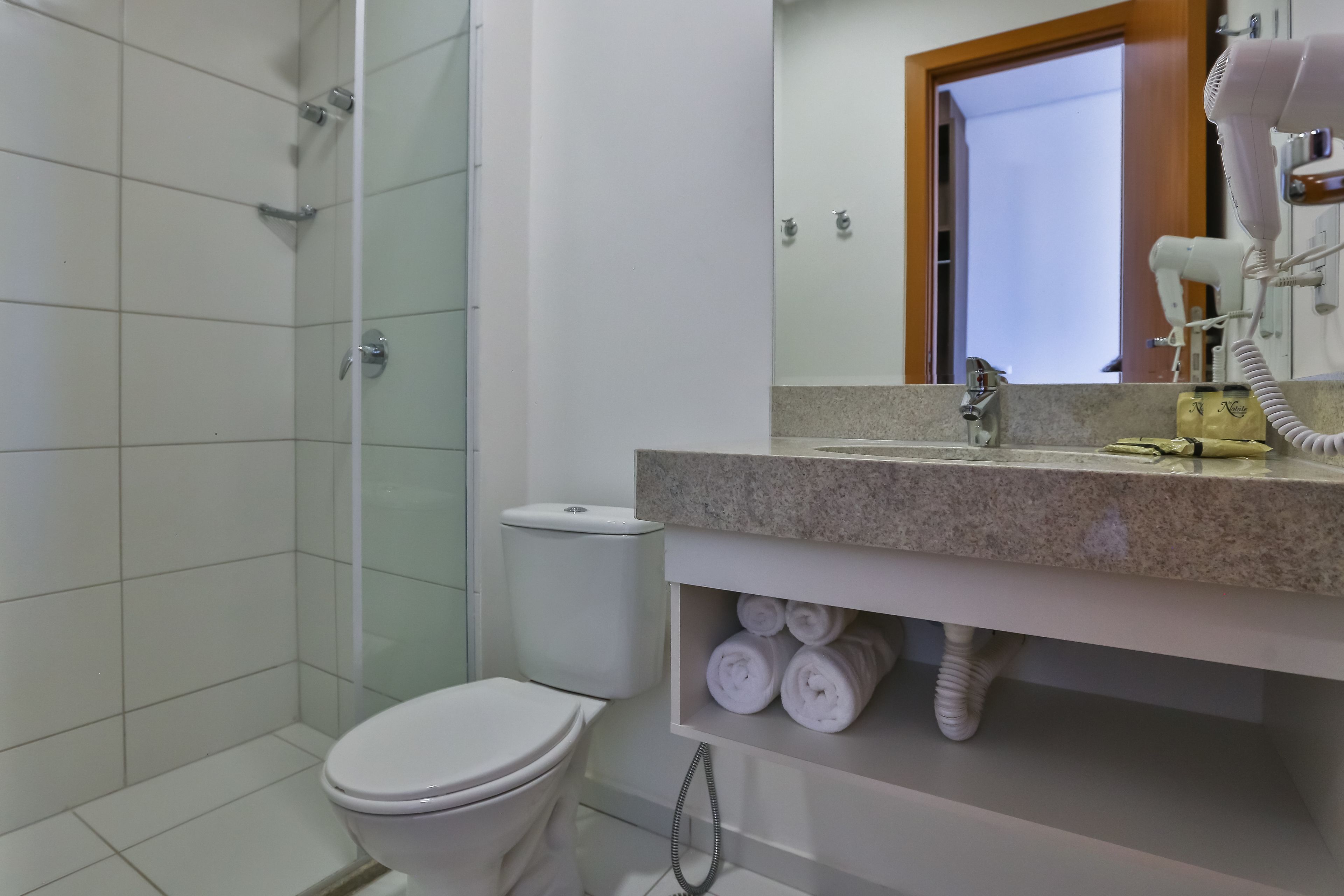 shower, rainfall showerhead, hair dryer, bidet