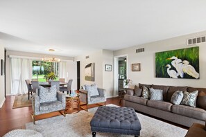 Smart TV, fireplace, table football, books